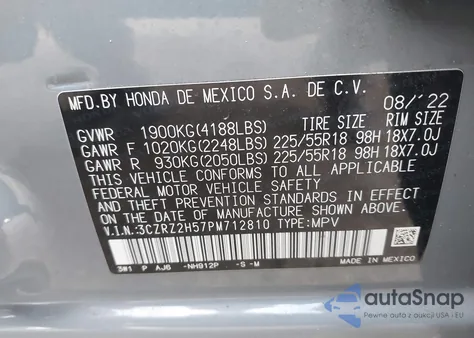 2023 Honda Hr-V Awd Sport z USA, uszkodzony, nr VIN 3CZRZ2H57PM712810
